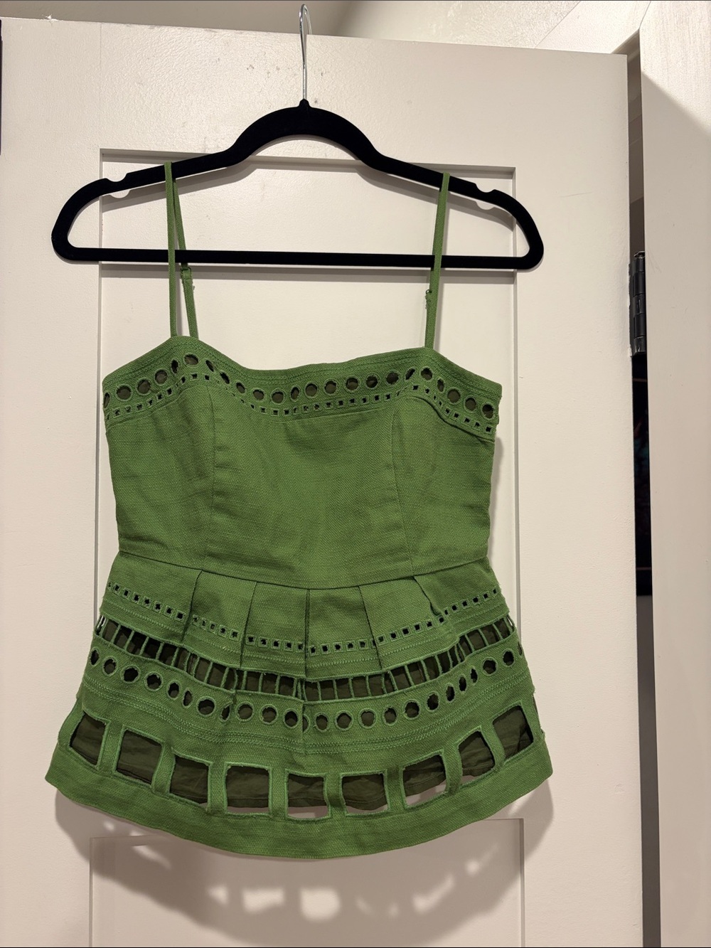 Maeve Green Eyelet Cutout Spaghetti Strap Top
